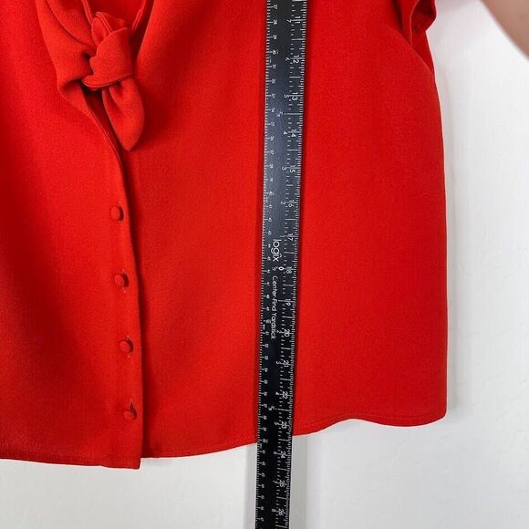 Sezane Size 40 Medium Eloine Blouse Top Red Short Sleeve Tie Button Up V Neck - Picture 8 of 11